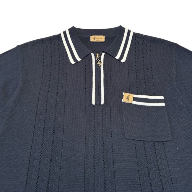 V56GM06 Johnson Zip Knitted Polo Navy