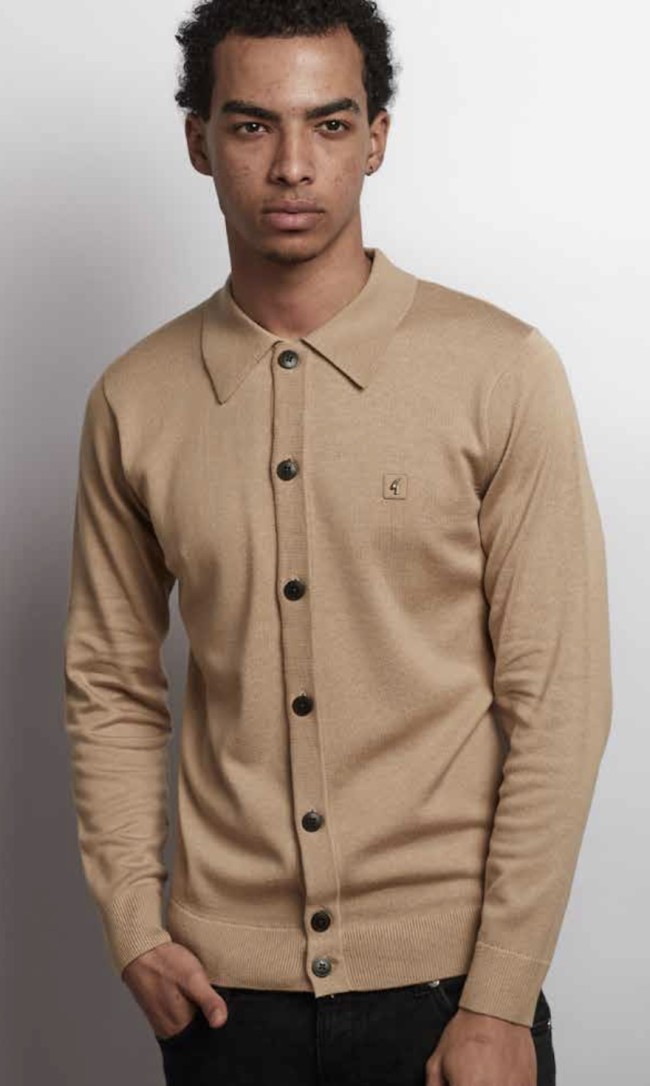 V57GK16 Azima Button Knit Polo Caramel
