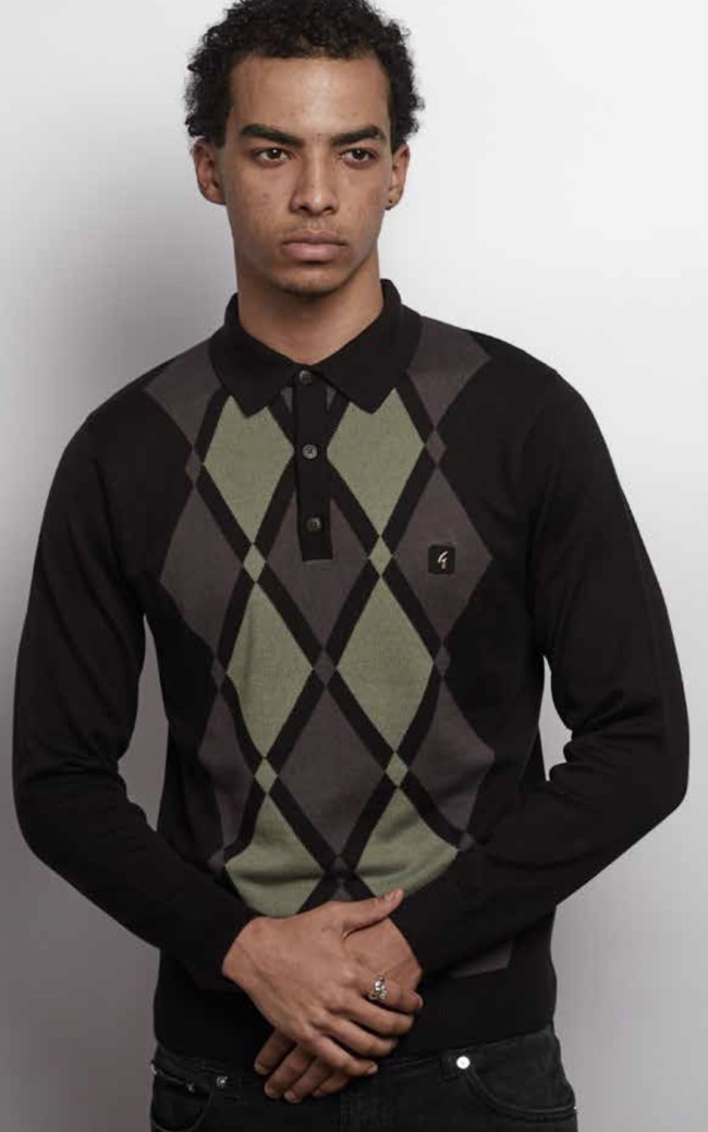 V57GM02 Bond Argyle Knit Polo Black