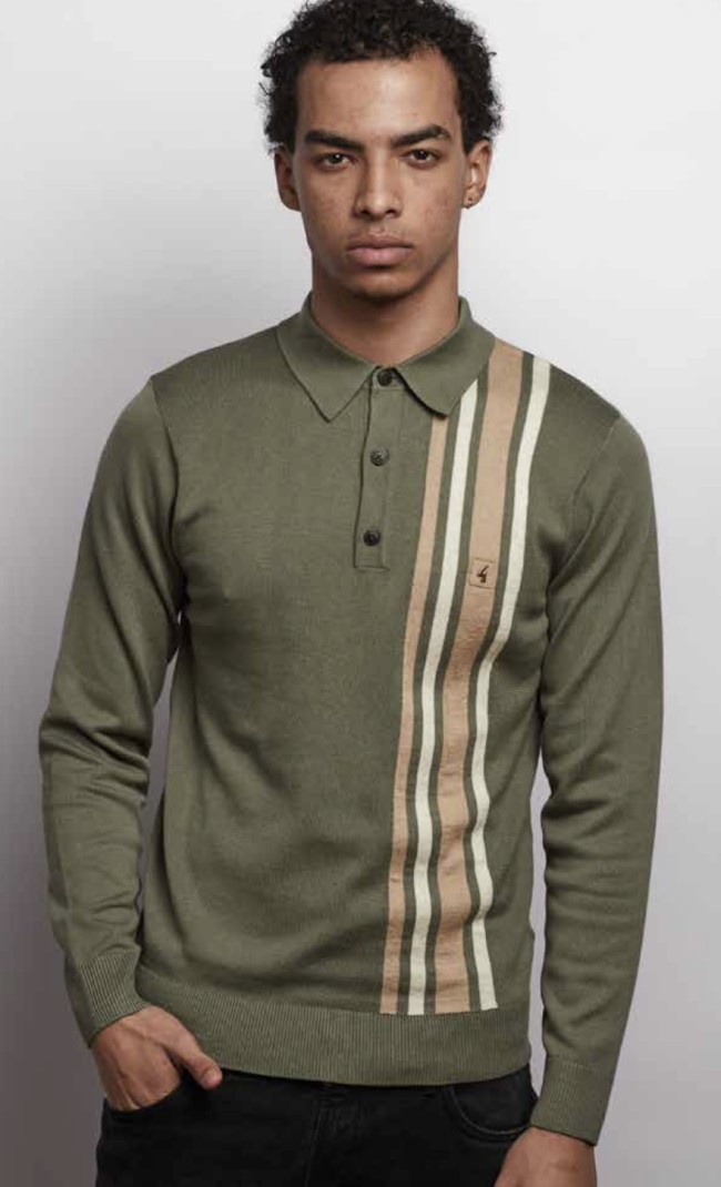 Khaki V57GM03 Soda Racing Stripe Knit Polo