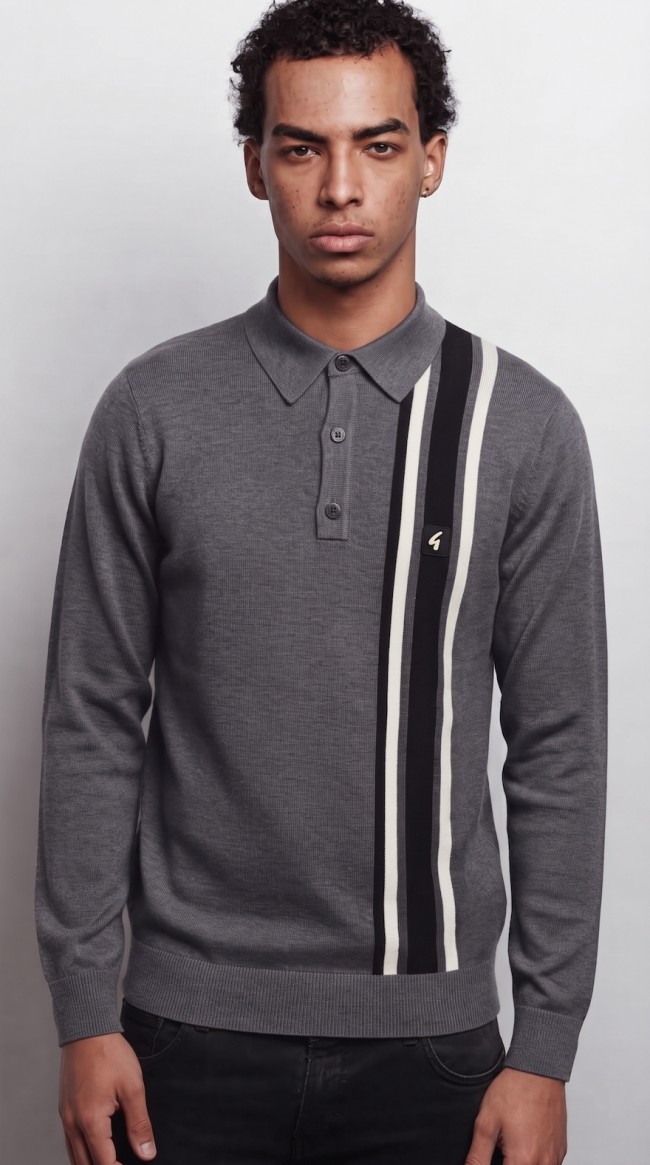 Charcoal V57GM03 Soda Racing Stripe Knit Polo