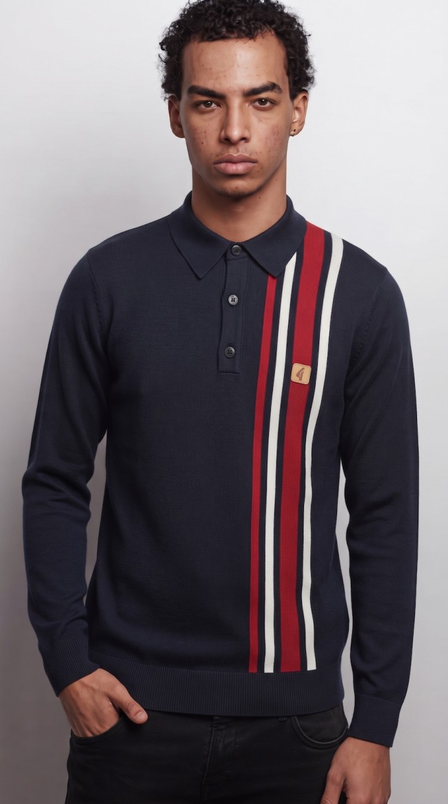 V57GM03 Soda Racing Stripe Knit Polo Navy