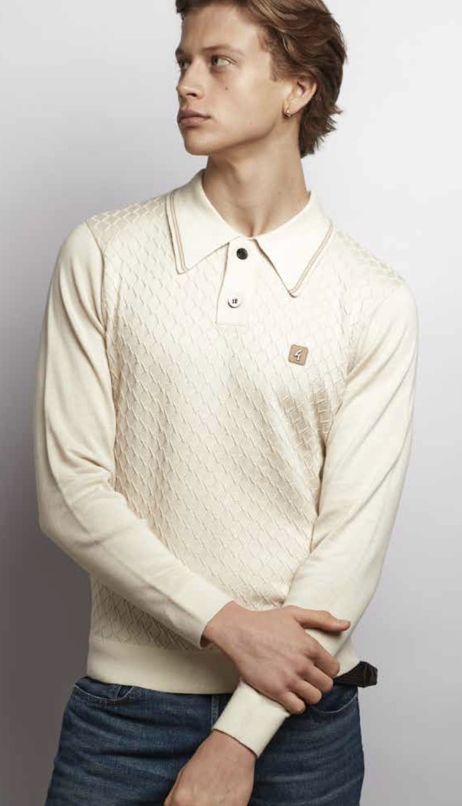 Cream V57GM05 Cambridge Argyle Knit Polo
