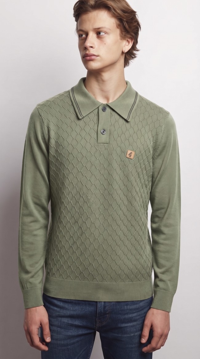 Khaki V57GM05 Cambridge Argyle Knit Polo