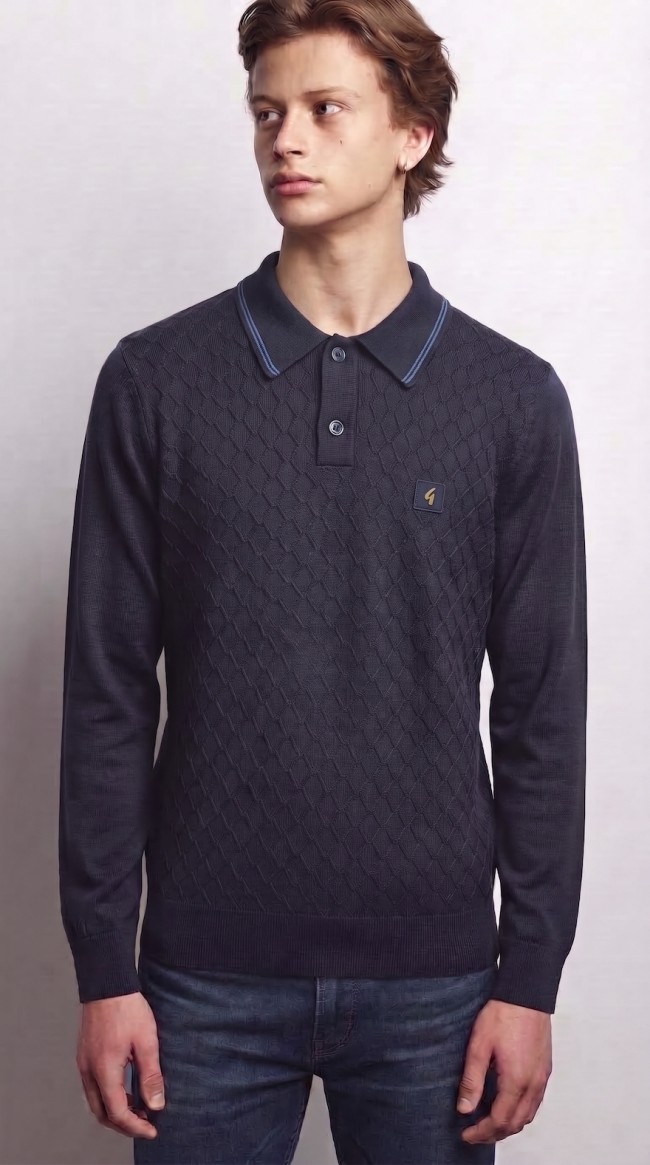 V57GM05 Cambridge Argyle Knit Polo Navy