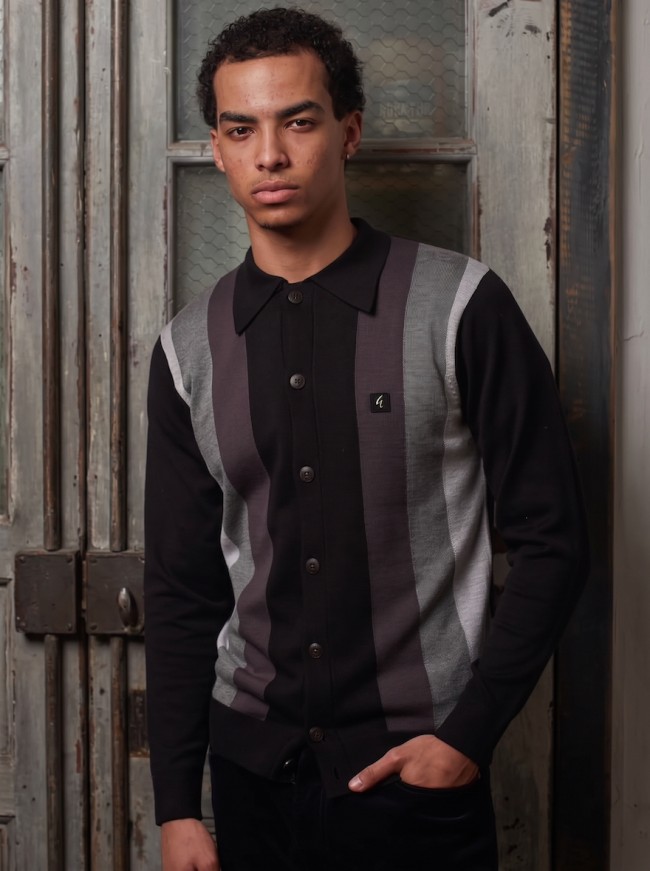 Black V57GM12 Pedro Long Sleeve Knitted Polo