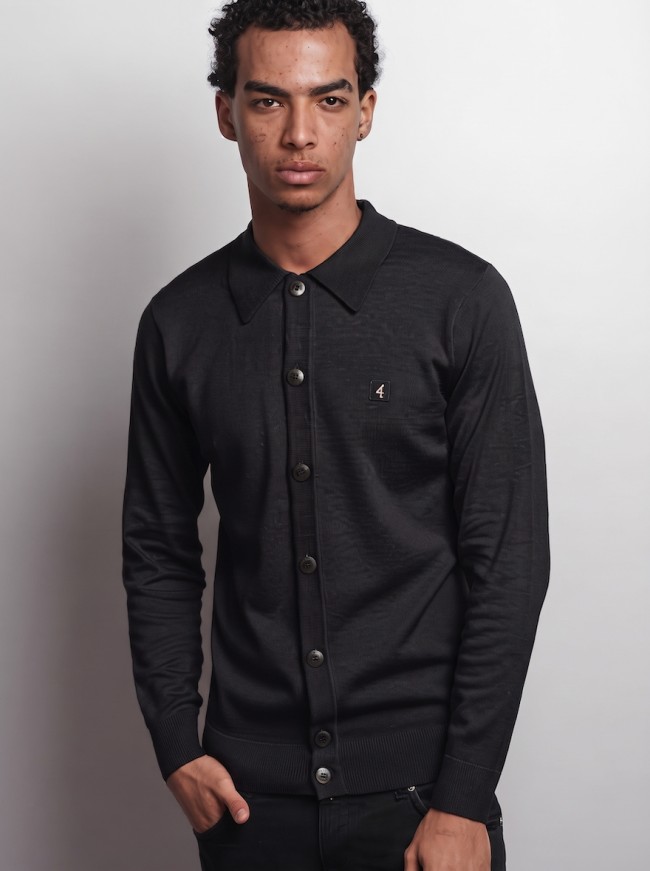 V57GK16 Azima Button Knit Polo Black