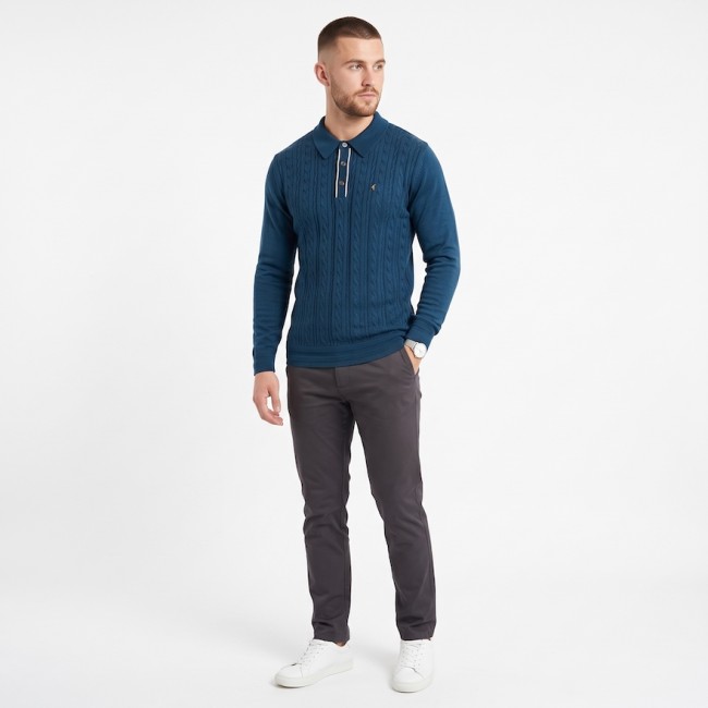 G57K24 Cable Knitted Polo Shirt Navy
