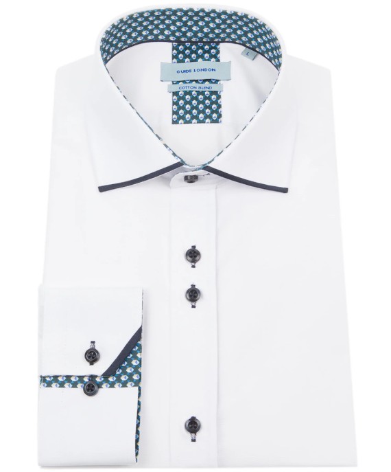LS76380 Plain Trimmed Shirt White/Navy