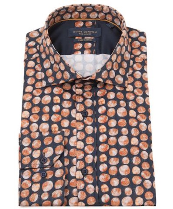 LS76362 Floral Circle Print Shirt Navy/Orange