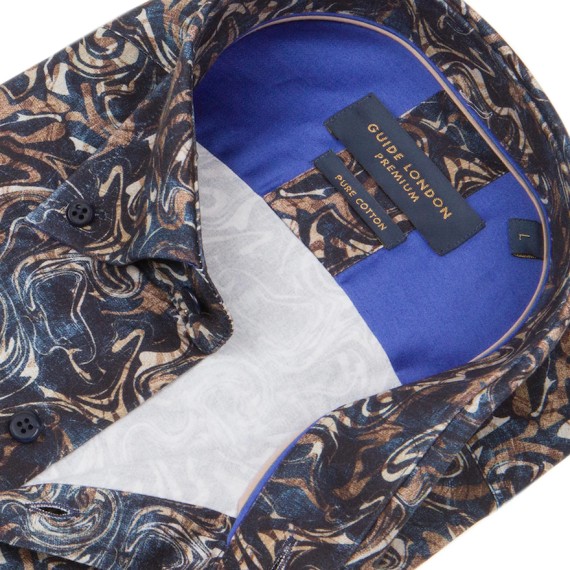 LS76368 Swirl Print Shirt Navy/Tan