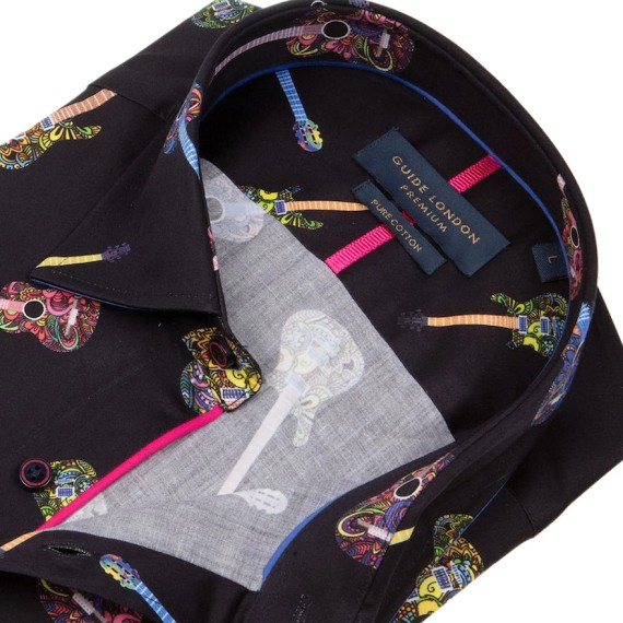 LS76743 Guitar Print Shirt Black