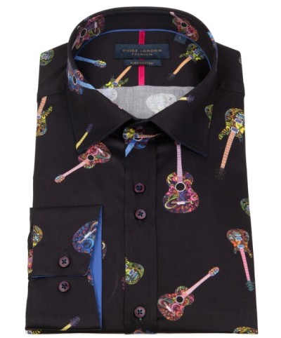 Guide London LS76743 Guitar Print Shirt LS76743 Guitar Print Shirt