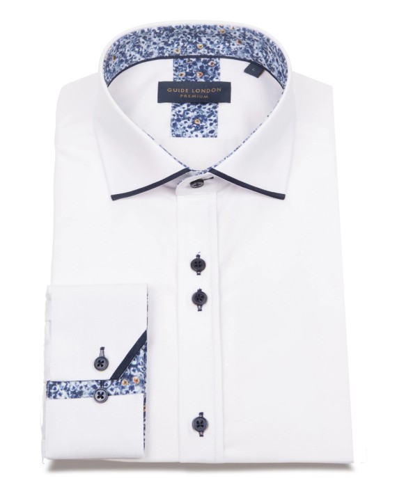 LS76769 Plain Trimmed Shirt White/Navy