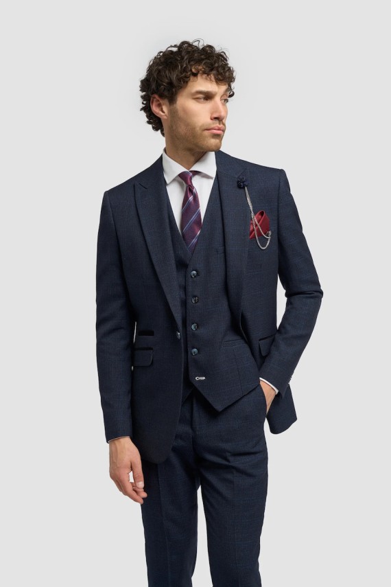 Caridi Navy Check Blazer Jacket Navy