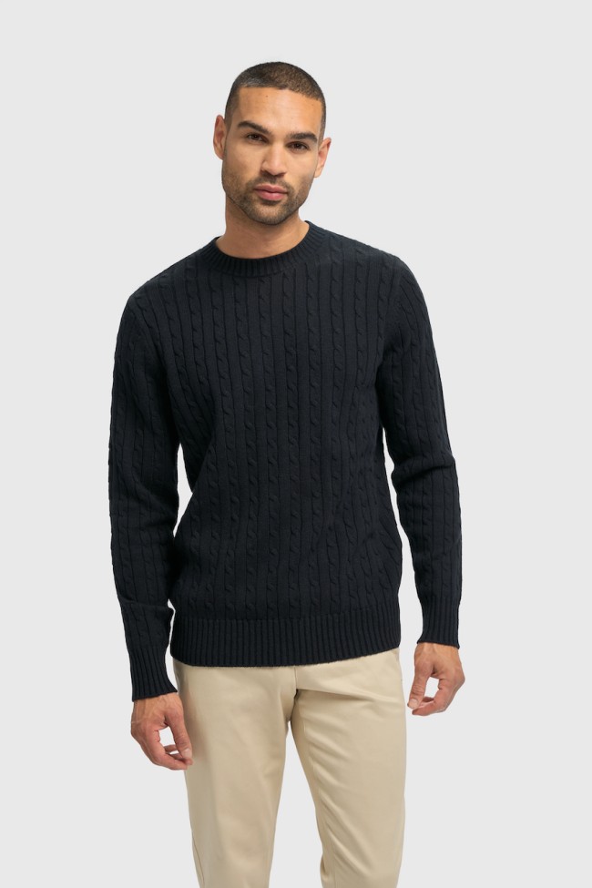 Navy Foston Cable Knit Jumper