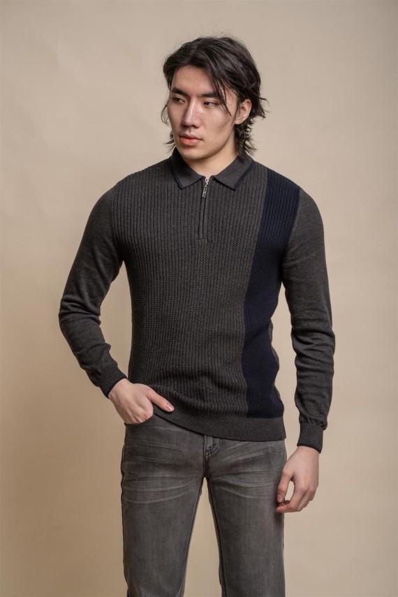 Fist Long Sleeve Knitted Polo Charcoal