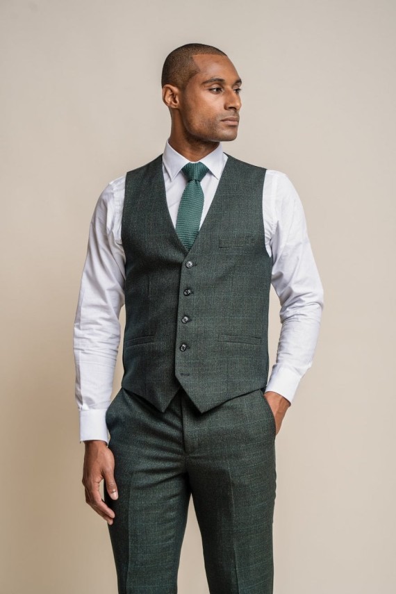 House of Cavani Caridi Olive Check Waistcoat Waistcoats, from ApacheOnline