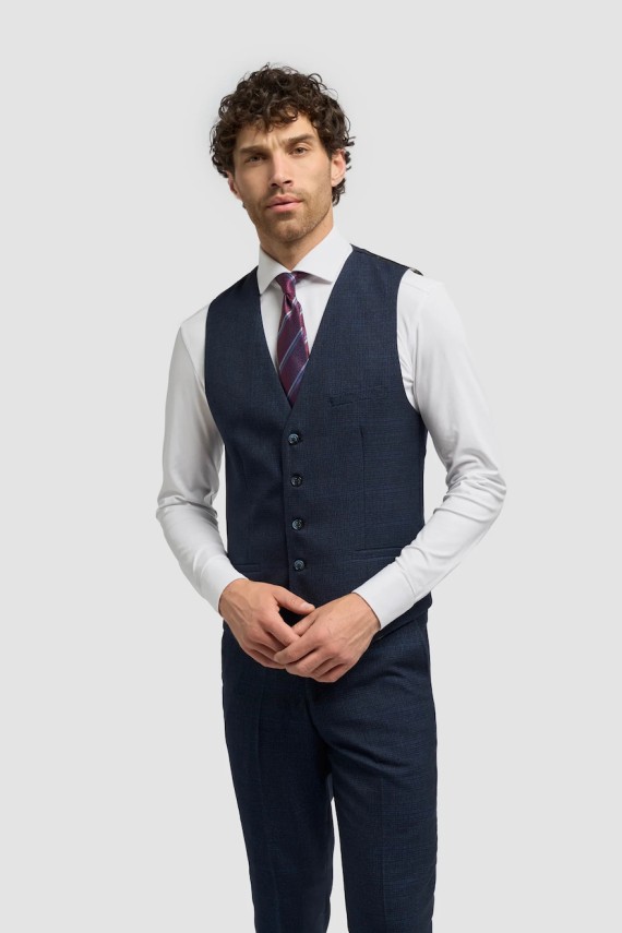 Caridi Navy Check Waistcoat Navy