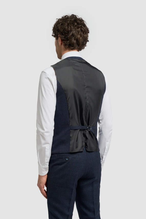 Caridi Navy Check Waistcoat Navy