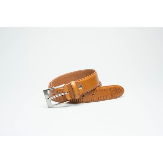 16941TN 35mm Brogue Effect Leather Belt Tan
