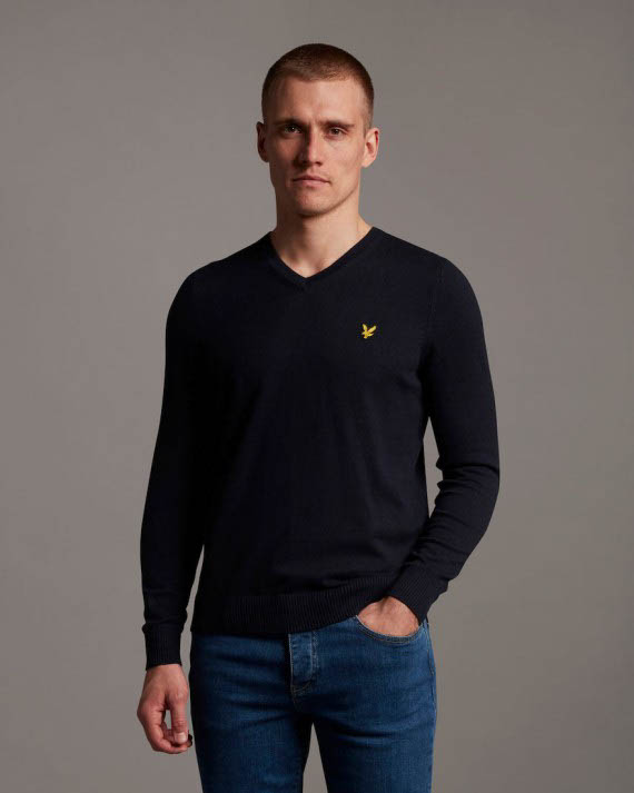 KN401VC Cotton Merino V Neck Jumper Dark/Navy-Z271