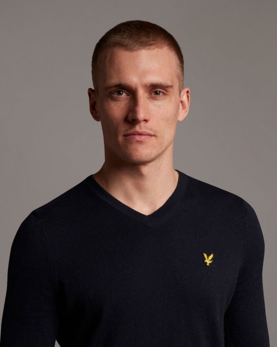 KN401VC Cotton Merino V Neck Jumper Dark/Navy-Z271