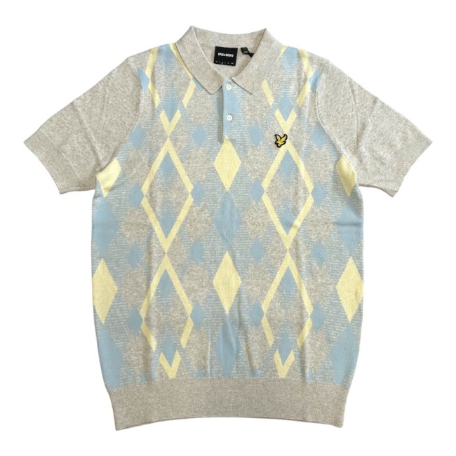 KN2491V Cotton Argyle Knitted Polo LightGreyMarl/OpalBlue-Y391