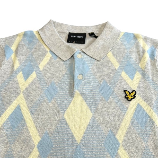 KN2491V Cotton Argyle Knitted Polo LightGreyMarl/OpalBlue-Y391