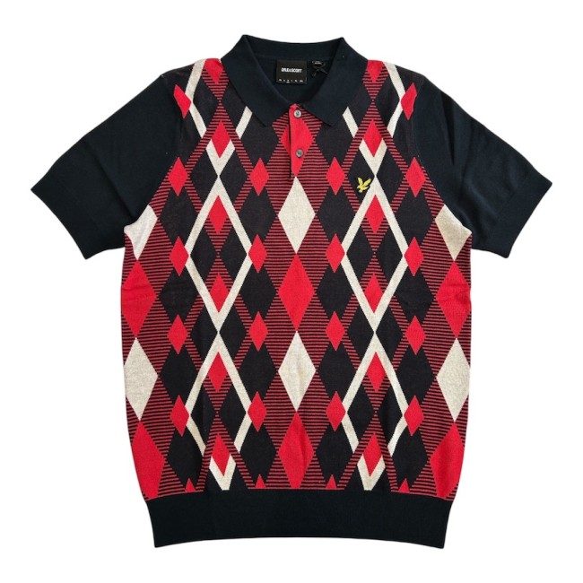 DarkNavy/CherryRed-Y392 KN2491V Cotton Argyle Knitted Polo