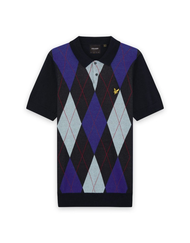 KN2632V Argyle Knitted Polo Shirt Dark/Navy-Z271