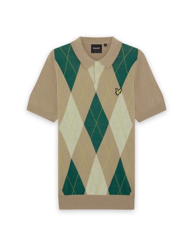 Camel/Taupe-Y613 KN2632V Argyle Knitted Polo Shirt