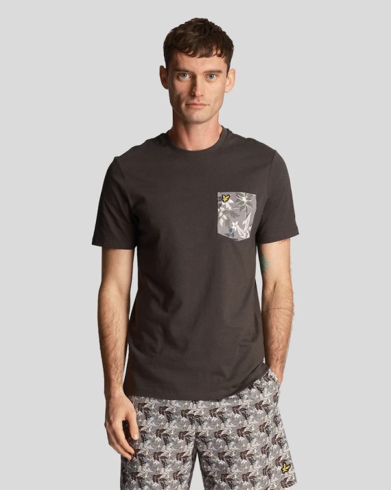 TS2037V Floral Print Pocket T Shirt Gunmetal-W635