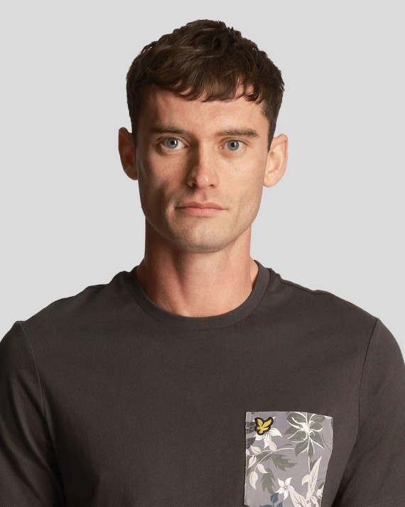 TS2037V Floral Print Pocket T Shirt Gunmetal-W635