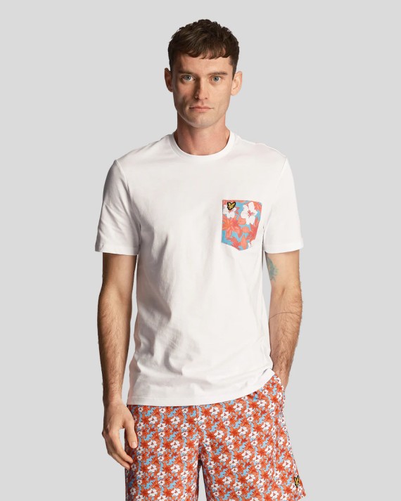TS2037V Floral Print Pocket T Shirt White-626