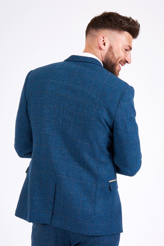 Dion Blue Vintage Tweed Check 3 Piece Suit Blue
