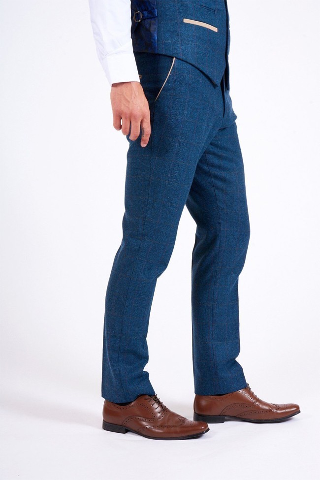 Dion Blue Vintage Tweed Check 3 Piece Suit Blue