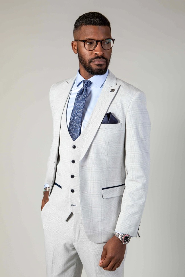 Bromley Stone Check 3 Piece Suit Stone