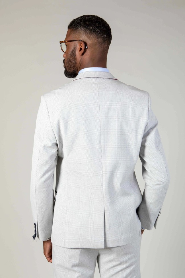 Bromley Stone Check 3 Piece Suit Stone