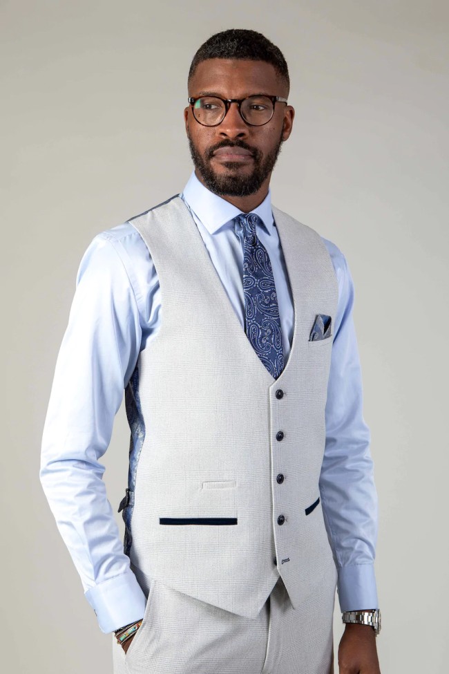 Bromley Stone Check 3 Piece Suit Stone