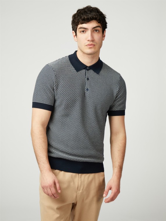Bi Coloured Textured Knitted Polo Dark/Navy-025