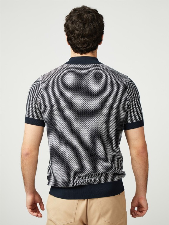 Bi Coloured Textured Knitted Polo Dark/Navy-025