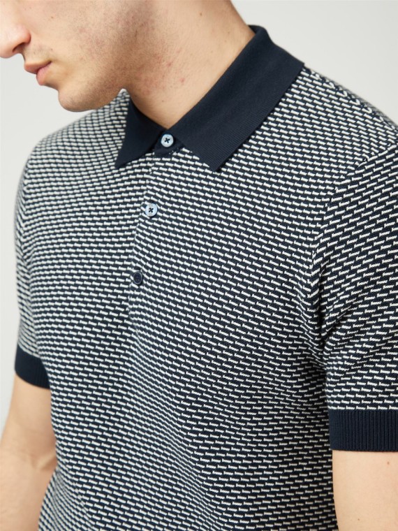 Bi Coloured Textured Knitted Polo Dark/Navy-025