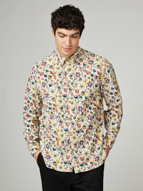 Floral Printed Cord Shirt Fog-055