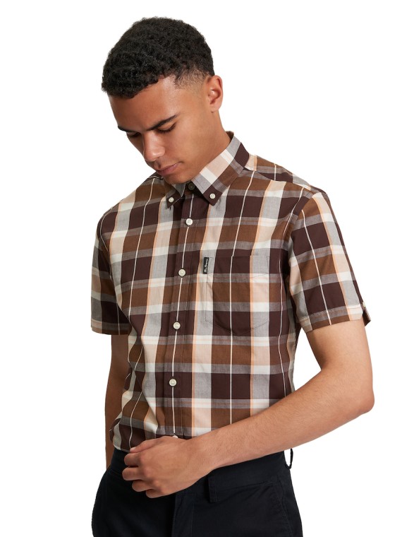 Short Sleeve Block Check Shirt Dark/Brown-351