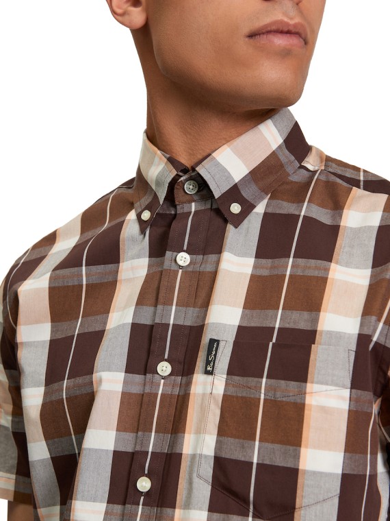 Short Sleeve Block Check Shirt Dark/Brown-351