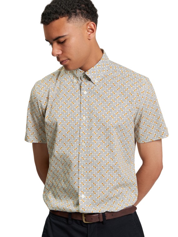 Short Sleeve Retro Geo Print Shirt Mustard-770