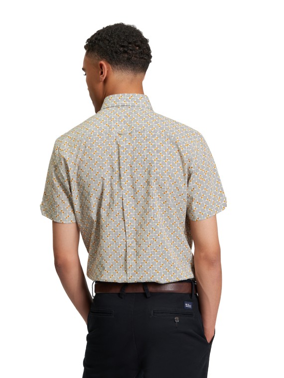 Short Sleeve Retro Geo Print Shirt Mustard-770