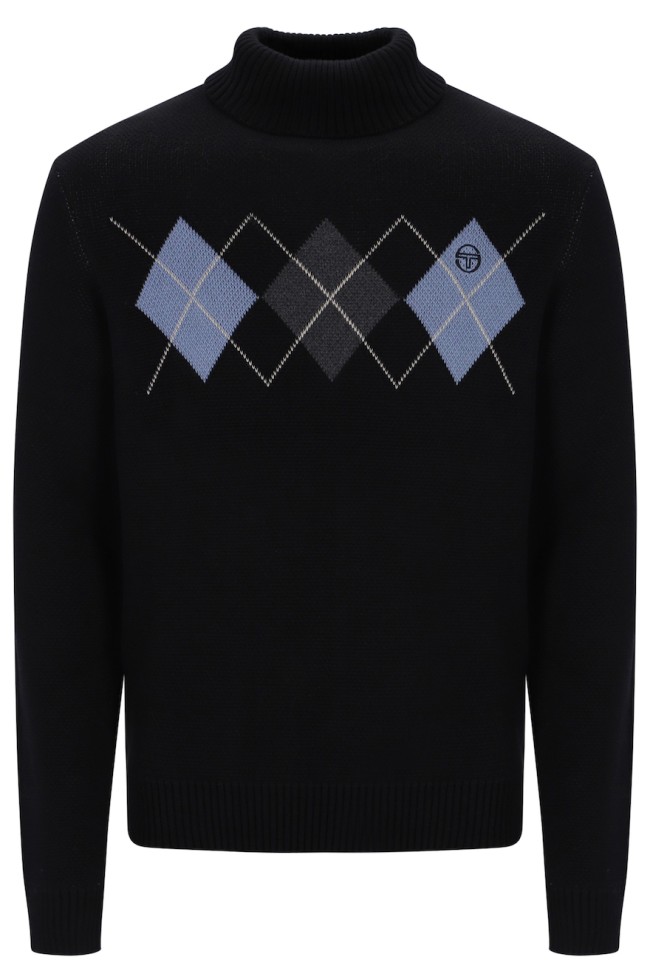 Moretti Argyle Roll Neck Knitwear Black/CharcoalMarl/CountryBlue-190