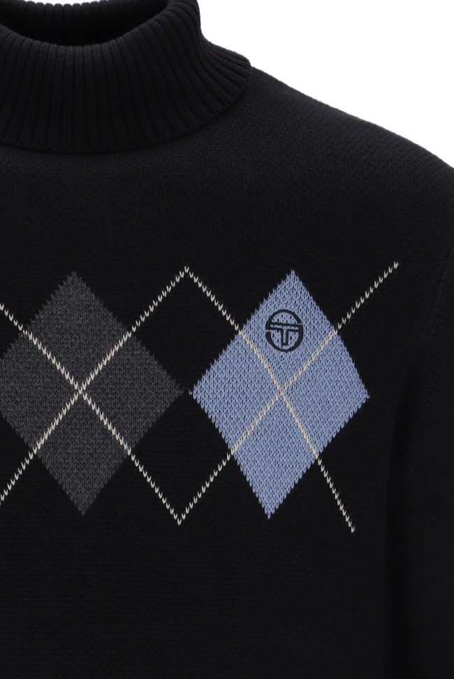Moretti Argyle Roll Neck Knitwear Black/CharcoalMarl/CountryBlue-190